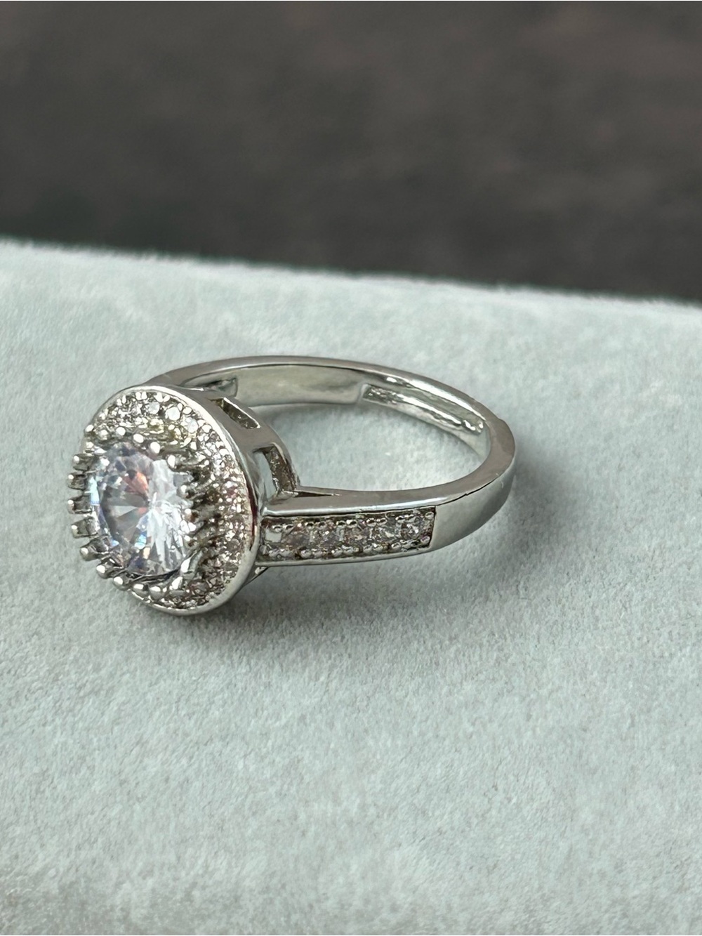 Silver Tone Halo Cubic Zirconia Fashion Ring